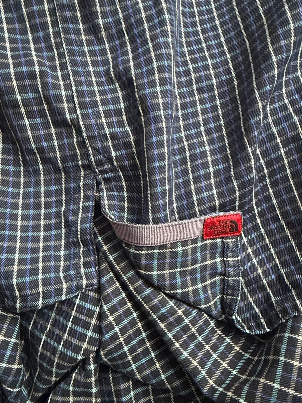 EUC Men's The North Face Plaid Black/Blue Long Sleeve Button Down Shirt Size XXL